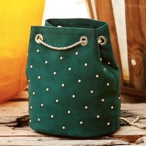 Hope Bag Leather Suede Green French Bucket Sezane
